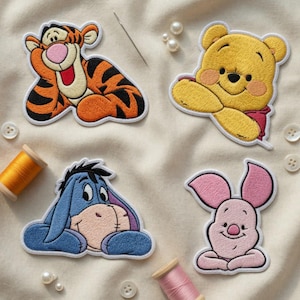 Disney Winnie the Pooh Embroidered Patch - Set of 4 Pooh Tigger Piglet Eeyore Iron On Patches, Disney Gift, Jacket Backpack Patch
