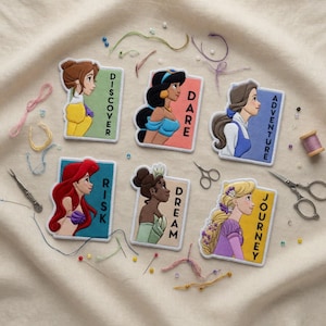 Disney Princess Embroidered Patches Set - Belle Jasmine Ariel Tiana Rapunzel Motivational Iron On Patch, Disney Gift, Jacket Backpack Patch