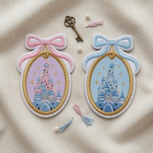 Disney Askungens slott broderad lapp, Prinsessans slott stryk-på lappar, Disney inspirerad examensgåva, Ryggsäcksjacka lapp
