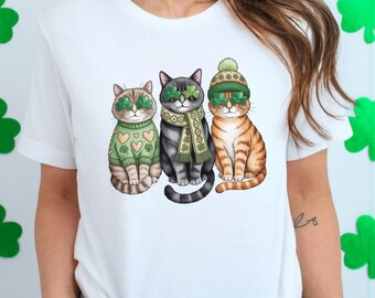 St Patricks Day Cats T-Shirt, Cute Shamrock Cat Gift, Irish Cats Sweatshirt, St Patty's Day Gift For Cat Lover, Lucky Cat Shirt for Women