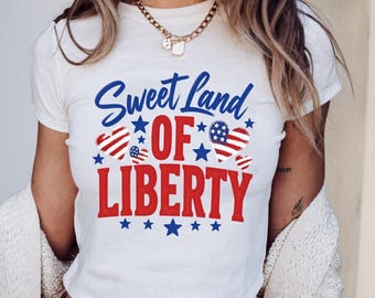 T-shirt bébé Sweet Land of Liberty, t-shirt bébé patriotique, chemise 4 juillet, t-shirt court Americana, t-shirt graphique USA