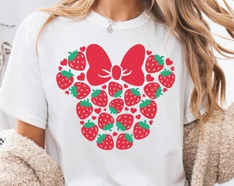Comfort Colors® Minnie Strawberry Shirt, Disney Mickey Strawberry Tee, Minnie Ear Shirt, Disneyland Shirt, Disney Vacation Shirt