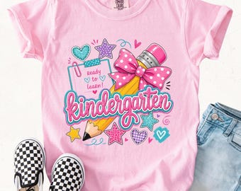 Comfort Colors® Preppy Kindergarten Shirt, First Day of School Tee, Coquette Back to School Shirt, Kindergarten Teacher Gift