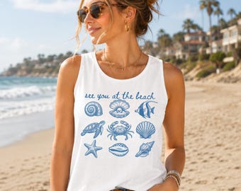 Comfort Colors® Beach Tank Top, See You at the Beach Tank, Coastal Summer Tank, Seashell Graphic Tank, Vacation Beach Shirt, CC 9360 Tank