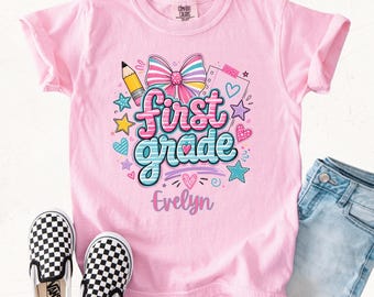 Comfort Colors® Personalized First Grade T-Shirt, First Day Of School Tee, Retro Preppy Back to School Outfit, 1st Grade Shirt