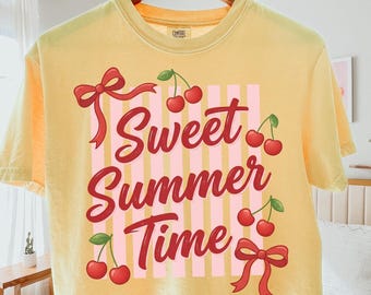 Comfort Colors® Sweet Summer Time Shirt, Cherry Coquette T-Shirt, Cute Summer Shirt, Summer Vibes Shirt, Summer Vacation Girls Shirt