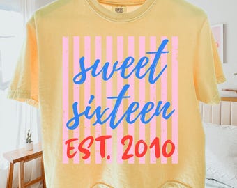 Personalized Sweet Sixteen Comfort Colors® Boxy Tee, Coquette 16th Birthday Shirt, Custom Sixteenth Birthday Tee, Teen Gift for Her