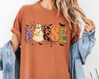 Comfort Colors® Halloween Nurse T-Shirt, Halloween Nursing Shirt, Nurse Fall Shirt, Nursing Tee, Halloween Shirt, Spooky Nurse Halloween Tee