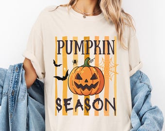 Pumpkin Season Comfort Colors® Shirt, Retro Halloween Pumpkin Tee, Vintage Jack O Lantern Shirt, Fall Graphic Tee, Halloween Shirt for Women