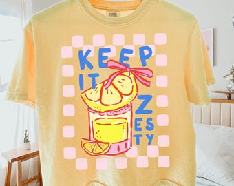 T-shirt carré Keep It Zesty Comfort Colors®, chemise d'été limonade, t-shirt à imprimé d'agrumes mignon, chemise rétro à nœud citron