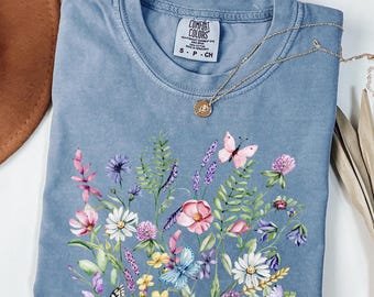 Comfort Colors® Vintage Pressed Flowers Shirt, Boho Cottagecore Shirt, Botanical Floral Shirt, Wildflowers Shirt, Gift For Gardener