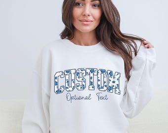 Custom Purple Floral Sweatshirt, Custom Text Hoodie, Personalized Toile Gift, Custom Name, Spirit Matching Sweatshirt, Gift For Mother