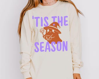 Comfort Colors® Halloween Ghost Long Sleeve T-Shirt, Spooky Season Tee, Fall Season Shirt, Halloween Ghost Shirt, Halloween Gift, Ghost Tee