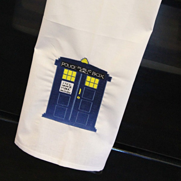 Embroidered Flour Sack Towel - Full Color TARDIS