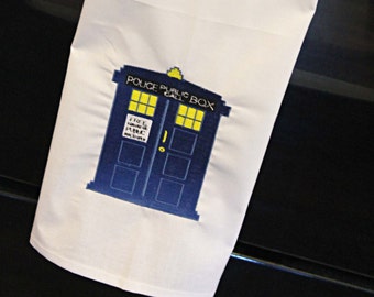 Embroidered Flour Sack Towel - Full Color TARDIS