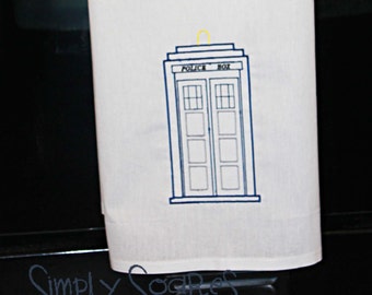 Embroidered Flour Sack Towel - TARDIS Outline