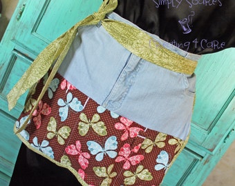 SALE Upcycled denim apron - Butterfly