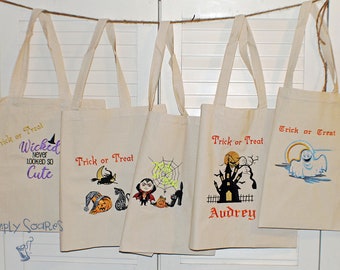 Custom Embroidered Halloween Trick or Treat Bags, Persoanlization Available