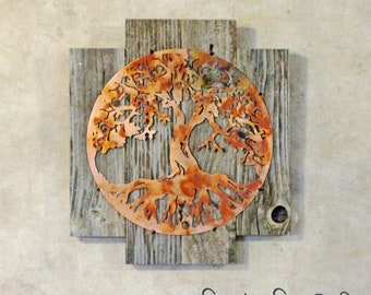 Copper Tree of Life on Aged Barn Wood