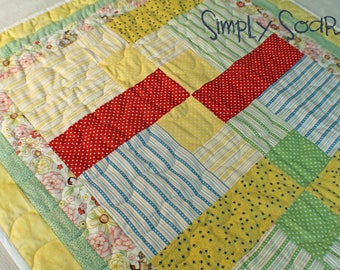 UNISEX baby quilt - Yellow Stripes and Dots