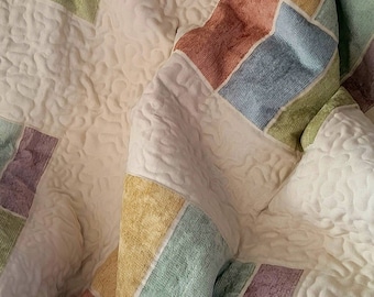 Quilted Throw Quilt - Cream and Pastel Colors