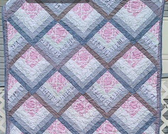 Quilted Throw Quilt - Pink, Grey and White