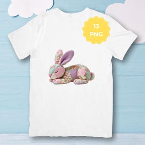 Patchwork Sleeping Bunny Clipart Bundle, Easter Cottagecore Bunny, 13 PNG files (Commercial Use)