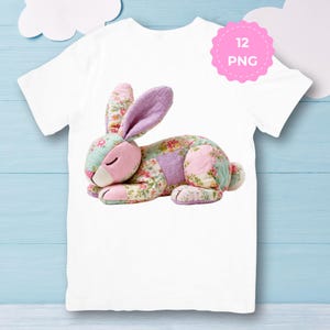 Patchwork Sleeping Bunny Clipart Bundle, Easter Cottagecore Bunny, 12 PNG (Commercial Use)