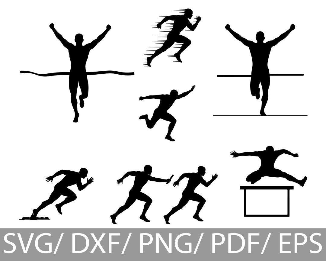 Track and Field Athlete Silhouette SVG Bundle, Running Sprint Jump Cut ...