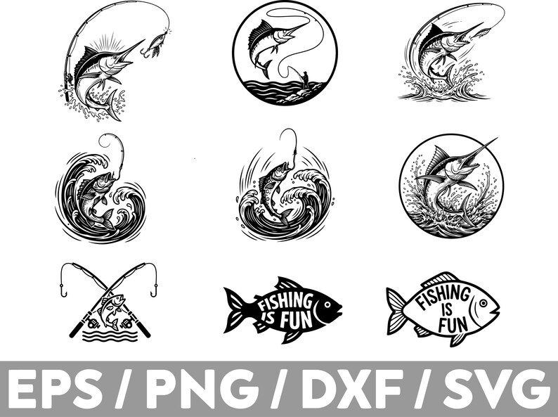 Fish Jump Design Fishing SVG Mega Bundle, Fish Jump Silhouette Designs for Shirts ...