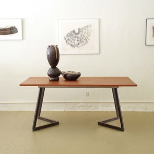 herringbone loft table from mahogany and rectangular tube steel modern dining kitchen, loft and cabin birdloft new vernacular image 1