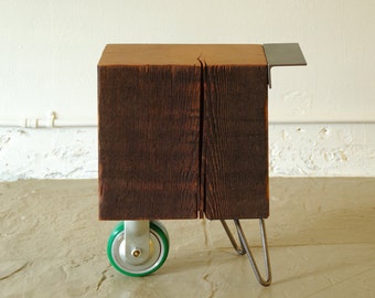 reclaimed wood coffee table - wheel koan coffee table - modern industrial - functional proun - mobile serviceable art