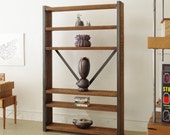 media shelving from recycled steel and reclaimed wood - island barn case - rustic, modern, industrial