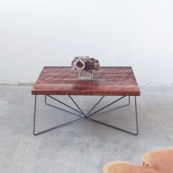 reclaimed wood coffee table - propeller table - modern - farmhouse - rustic - recycled steel - custom furniture