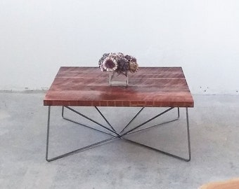 reclaimed wood coffee table - propeller table - modern - farmhouse - rustic - recycled steel - custom furniture