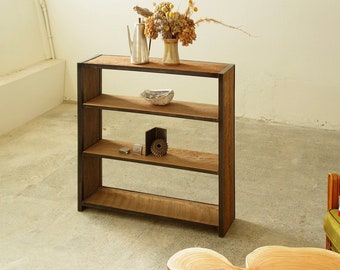 reclaimed wood and steel modern industrial bookcase - bookshelf -  recycled steel and salvaged wood