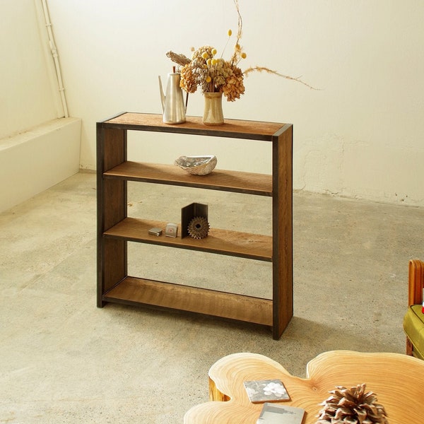 reclaimed wood and steel modern industrial bookcase - bookshelf -  recycled steel and salvaged wood