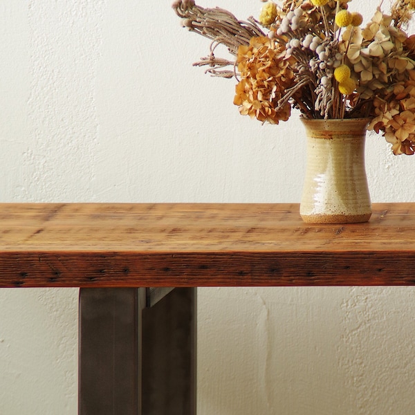 reclaimed bar table from salvaged wood and recycled steel - industrial modern table from reclaimed wood and recycled steel - console desk