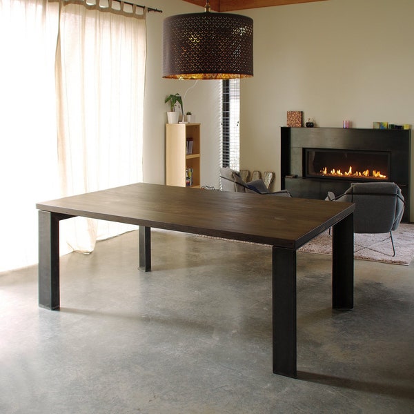 reclaimed wood dining table with custom steel legs - modern minimalist - industrial - urban salvage