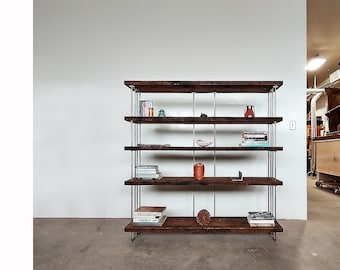 reclaimed wood shelving from roughsawn old growth fir and steel - bookcase, bookshelf - urban modern - our wide option - 4 to 7 shelves