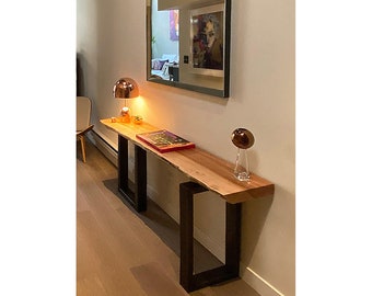 north | west console - from urban salvage live edge maple and recycled content steel - natural edge - coffee table, desk