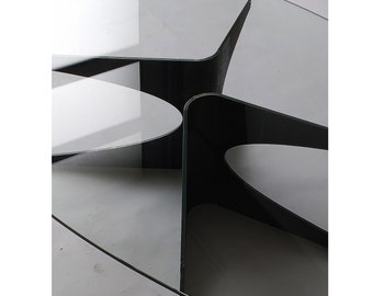 glasstop and steel coffee table - boomerang table - birdloft original design