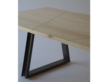 modern wood and steel dining table with brass inlay - mosaic table - urban custom