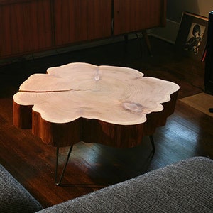 live edge coffee table urban salvage parabola cloud table natural edge with midcentury modern hairpin legs flower cedar flare image 3