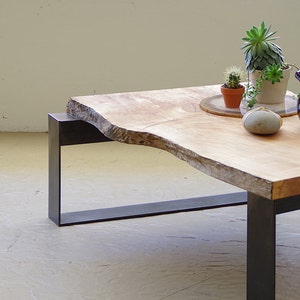 live edge coffee table from urban salvage maple and high recycled content steel image 1