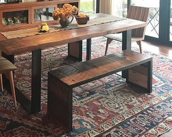 reclaimed wood bench with metal frame - modern industrial urban wood and steel - salt marsh river bench