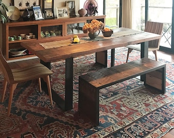 reclaimed wood dining table with high recycled content steel legs - modern industrial - urban salvage - by custom order