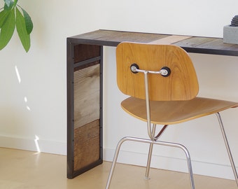 reclaimed wood desk with metal frame - modern industrial urban wood and steel - console, bench, buffet