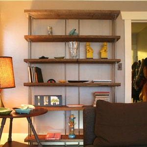 reclaimed wood shelving from roughsawn old growth fir and steel bookcase, bookshelf urban modern our wide option 4 to 7 shelves image 5