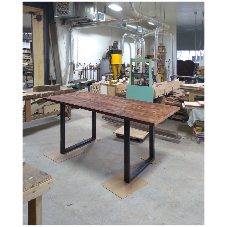 pub height bar table from reclaimed wood and recycled steel industrial modern rustic table from salvaged wood and recycled steel console image 2